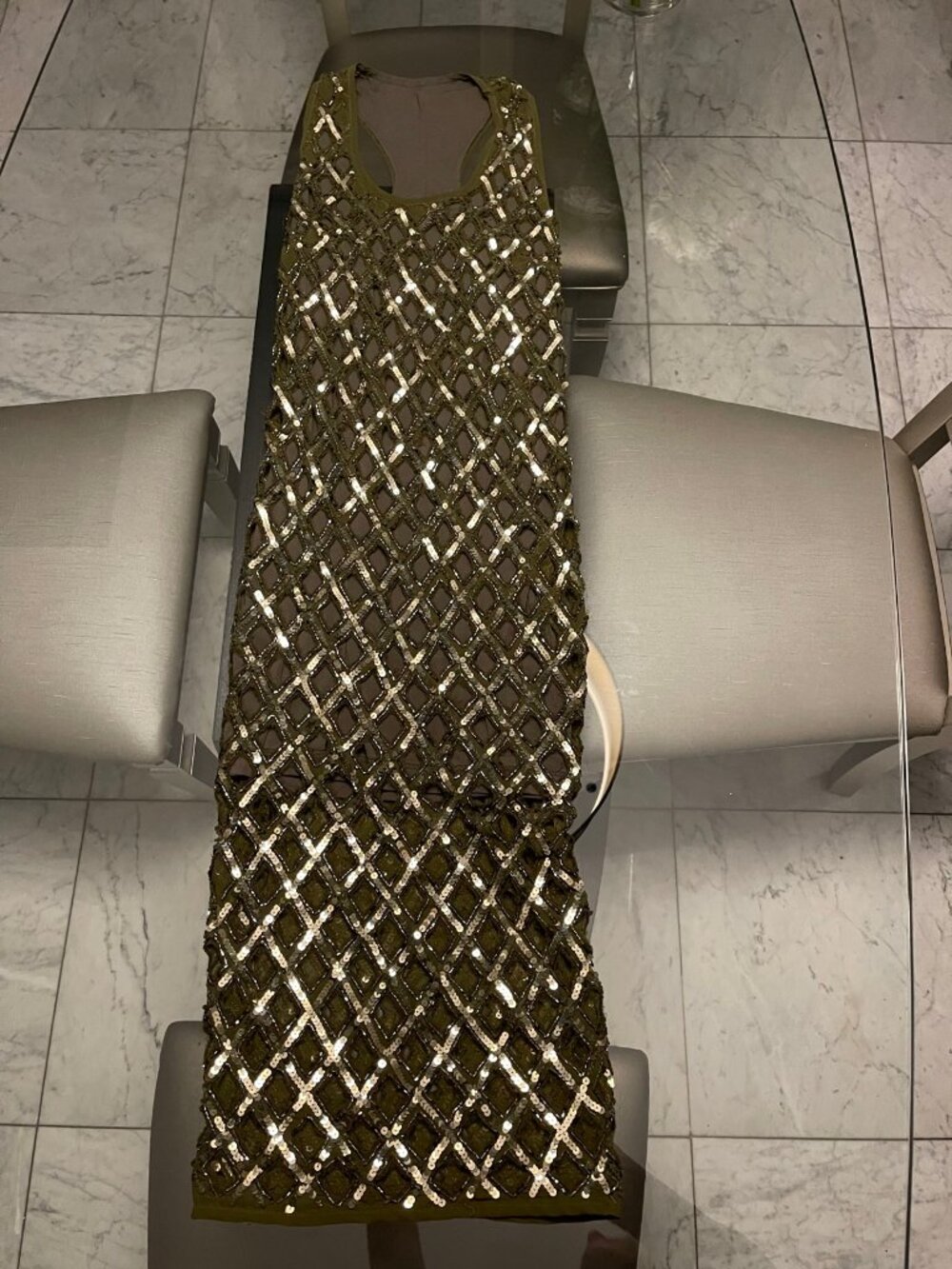 Topshop Olive Sequin Diamond Lattice Sleeveless Dress XS $175 Retail